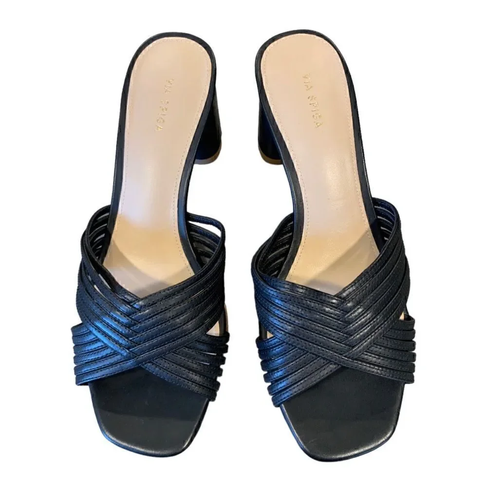 Via Spiga Rafaela Black Leather Mule Sandals